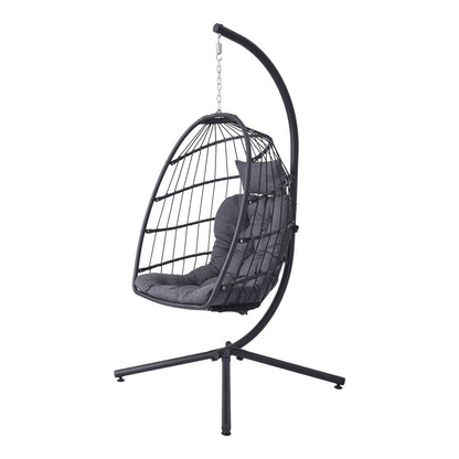 Medium Black Swing Hanging Egg Chair with Cushion and Pillow