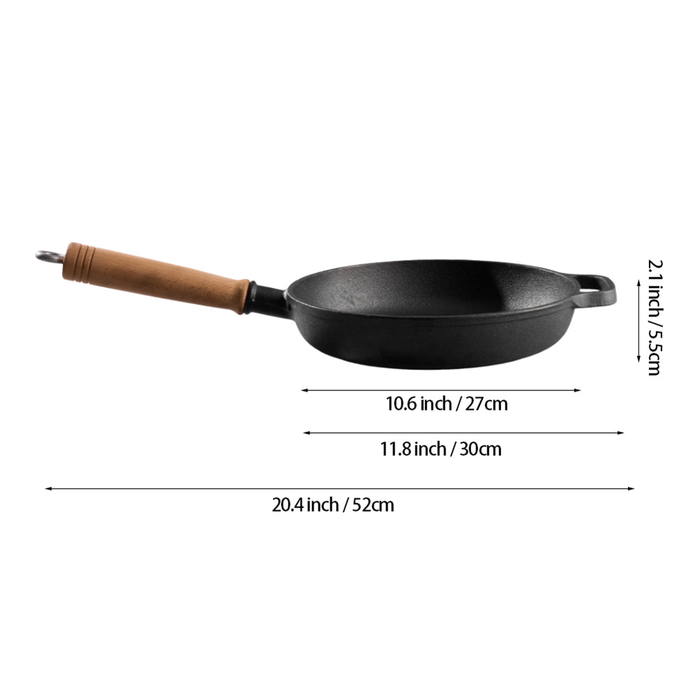 Round Cast Iron Skillet with Removable Wooden Handle