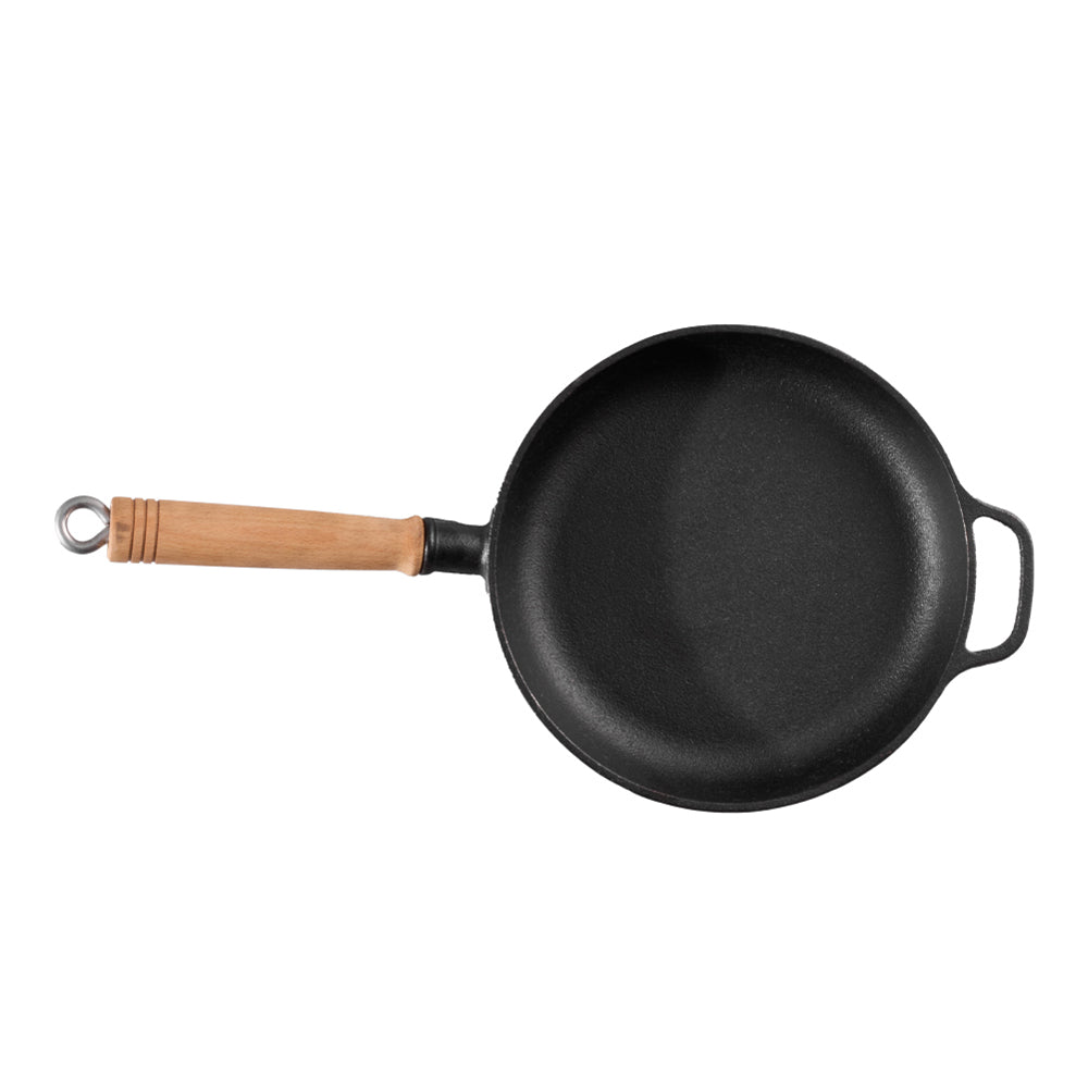 Round Cast Iron Skillet with Removable Wooden Handle