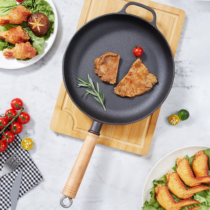 Round Cast Iron Skillet with Removable Wooden Handle