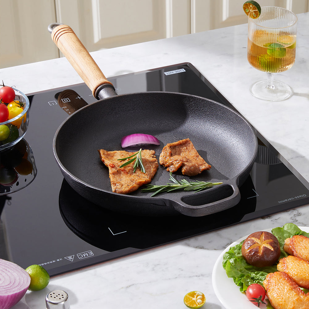 Round Cast Iron Skillet with Removable Wooden Handle