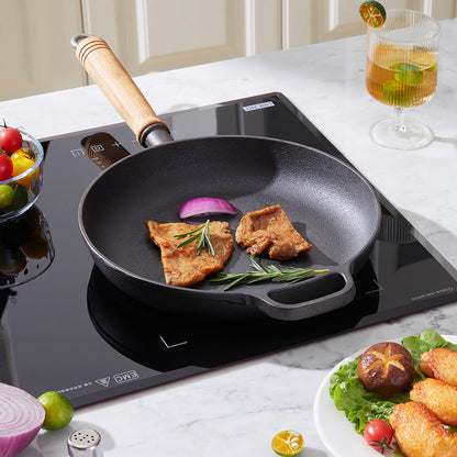 Round Cast Iron Skillet with Removable Wooden Handle