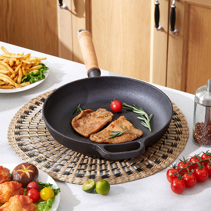 Round Cast Iron Skillet with Removable Wooden Handle