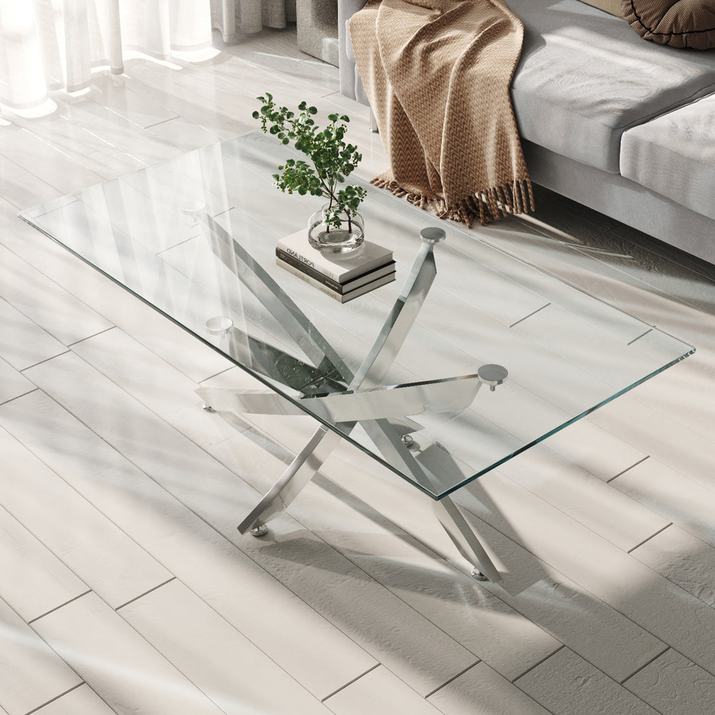 Modern and Futuristic Clear Glass Top Coffee End Table