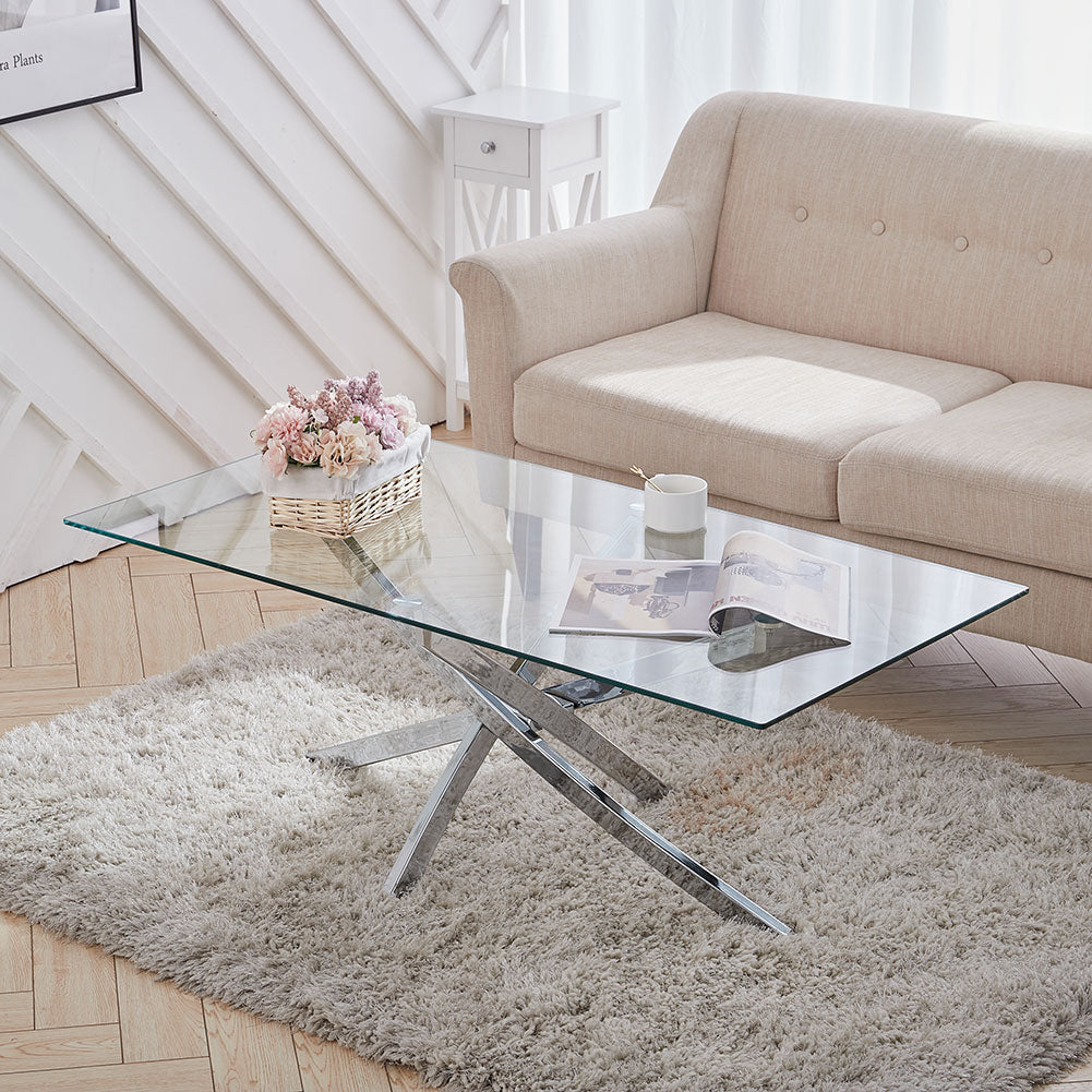 Modern and Futuristic Clear Glass Top Coffee End Table