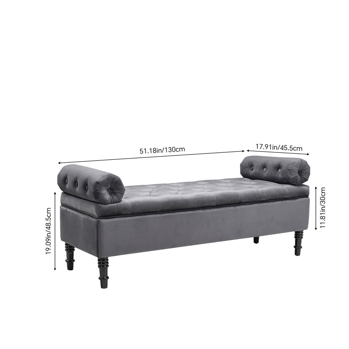 Grey Beige Flip Top Storage Bench Side Arms