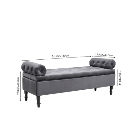 Grey/Beige Flip Top Storage Bench with Side Arms