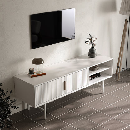 White Striped Wooden TV Stand