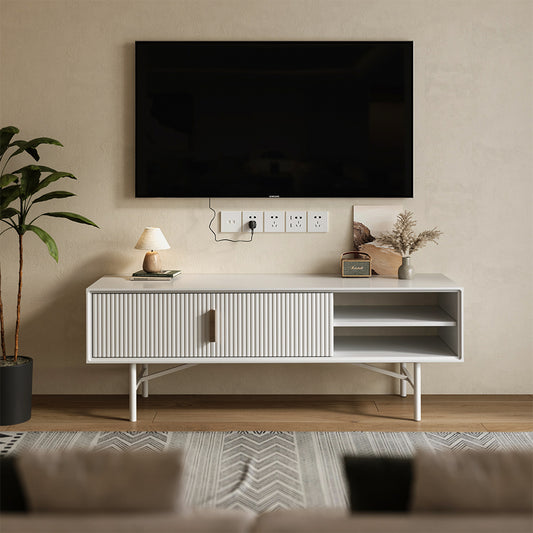 White Striped Wooden TV Stand