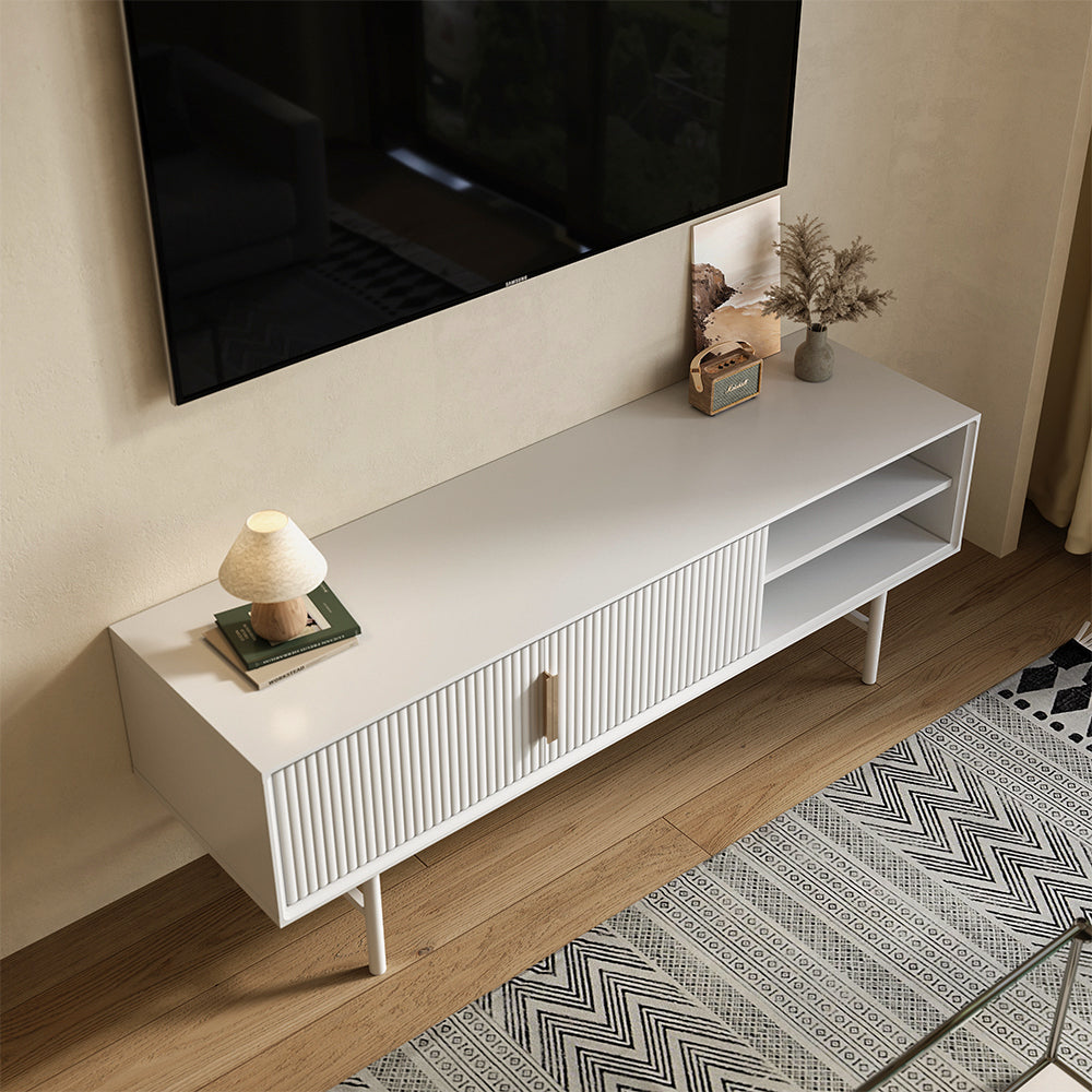 White Striped Wooden TV Stand