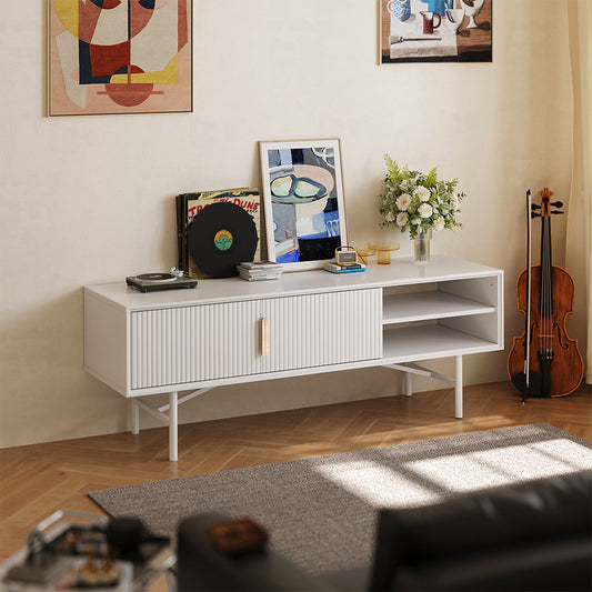 White Striped Wooden TV Stand