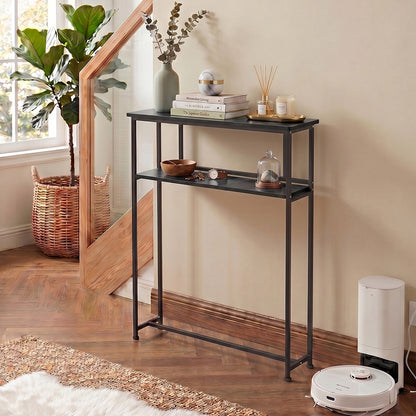 2-Tier Narrow Marble-Effect Console Table