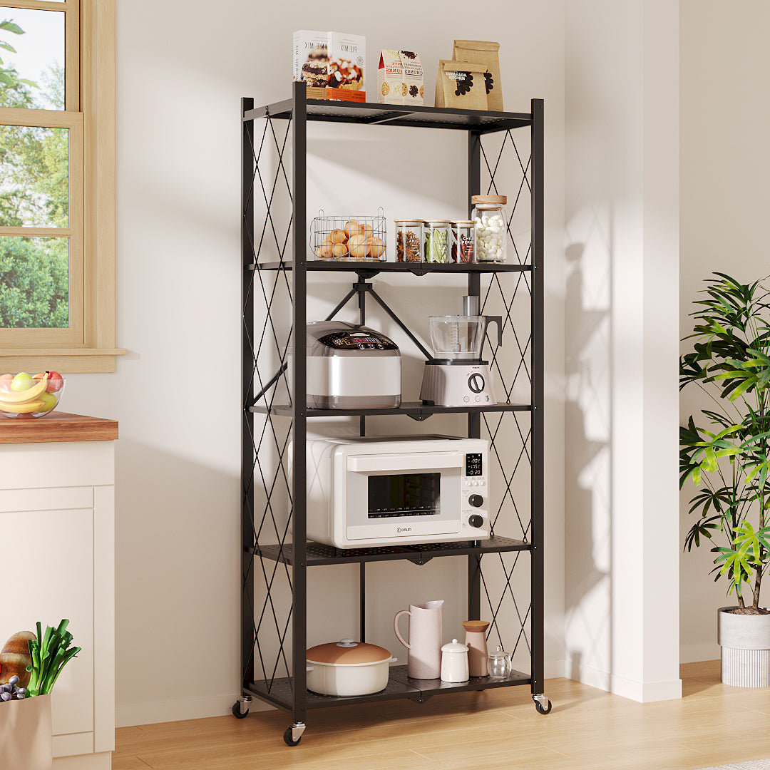 5-Tier Foldable Metal Storage Shelf with Casters