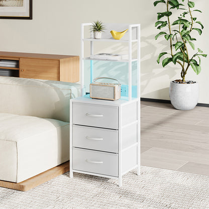 3-Drawer Nightstand with Charging Station & RGB Light Strip