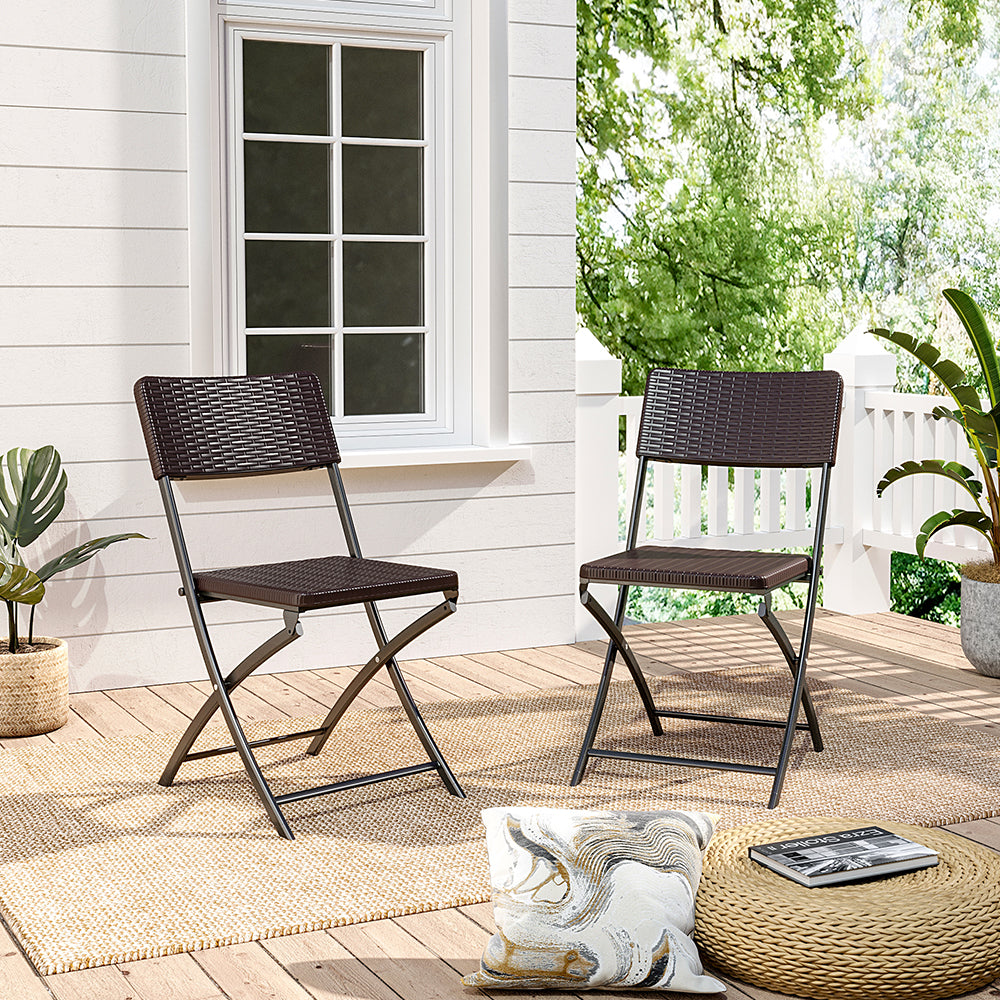 Set of 2 Outdoor Rattan Plastic Folding Chairs Black