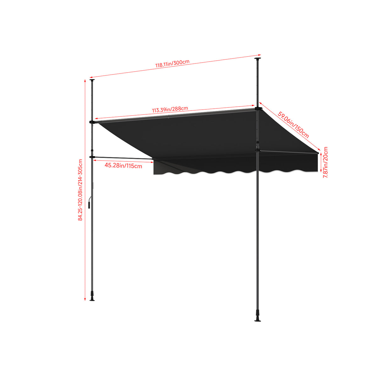 Retractable Awning with Adjustable Support Poles