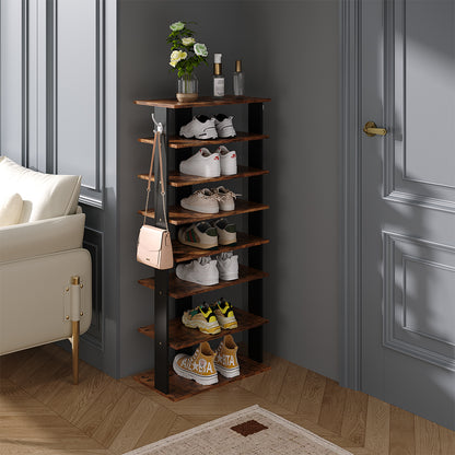Natural Wood 8-Tier Shoe Rack for Entryway