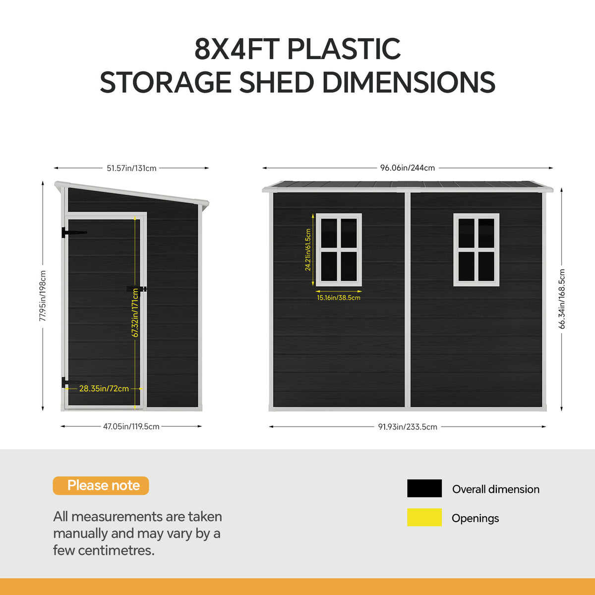 4 x 8 ft Plastic Garden Storage Shed with Pent Roof & Single Door