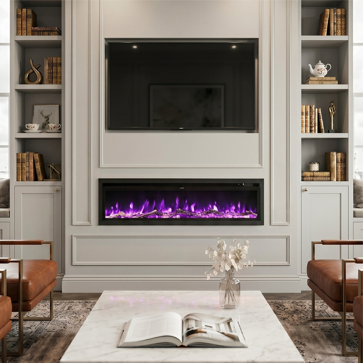 70/80 Inch 3-in-1 Electric Fire with 12 Flame Colours & Remote Control