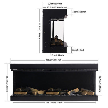 60/70 Inch 3-Sided Smart Electric Fireplace
