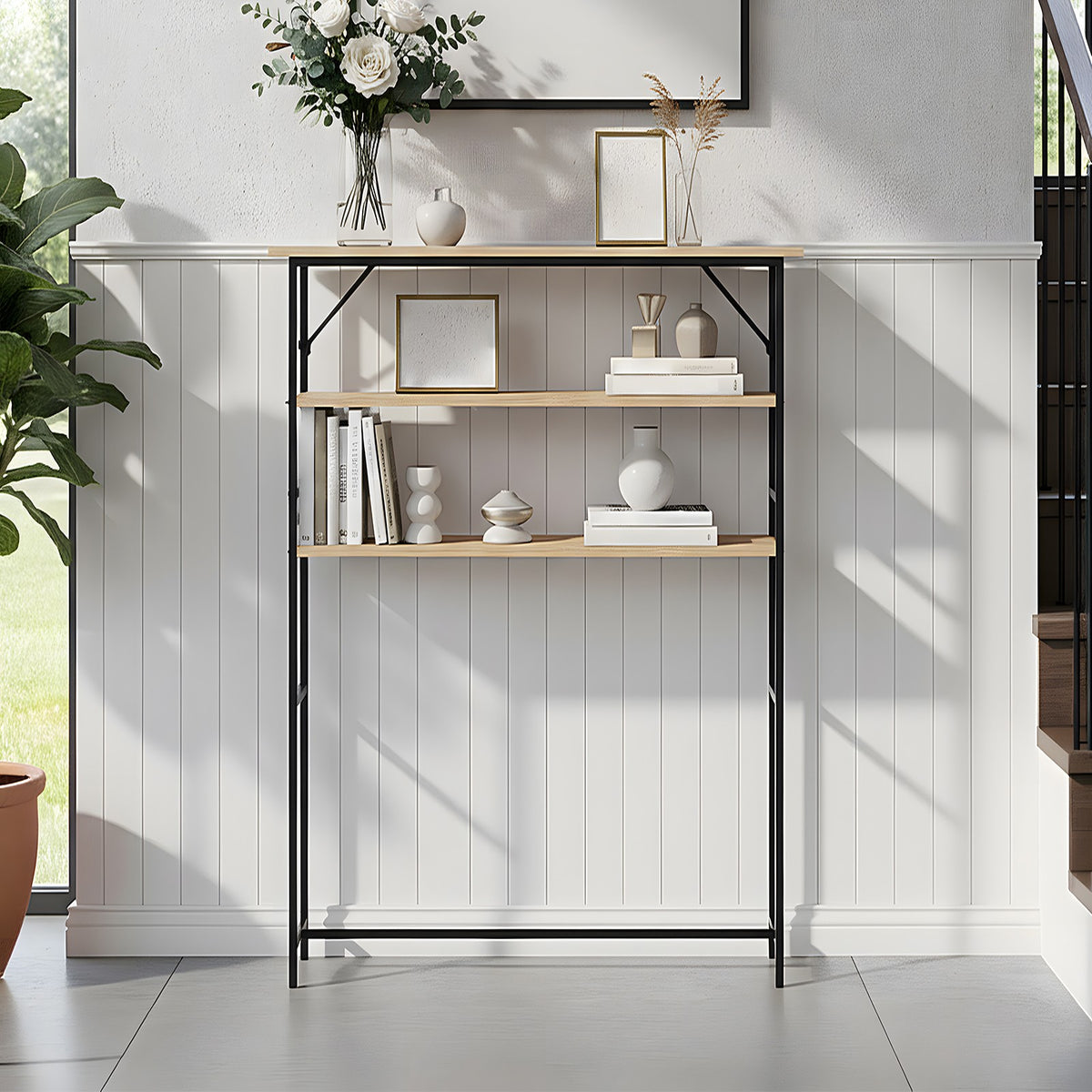 3-Tier Wood-Grain Narrow Console Table