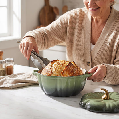 Enamelled Cast Iron Pumpkin Dutch Oven with Lid and Handles