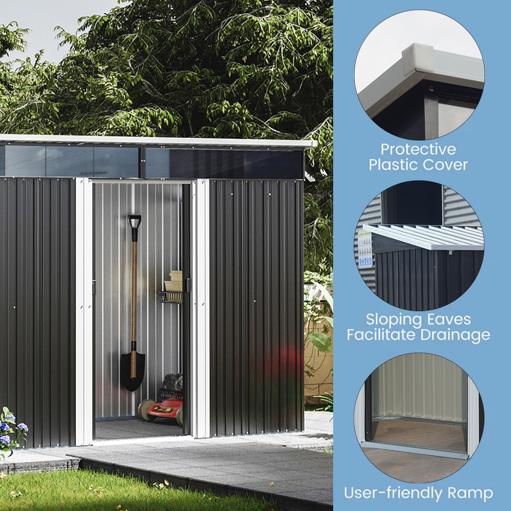 8 x 4 ft Metal Garden Storage Shed with Lockable Sliding Doors