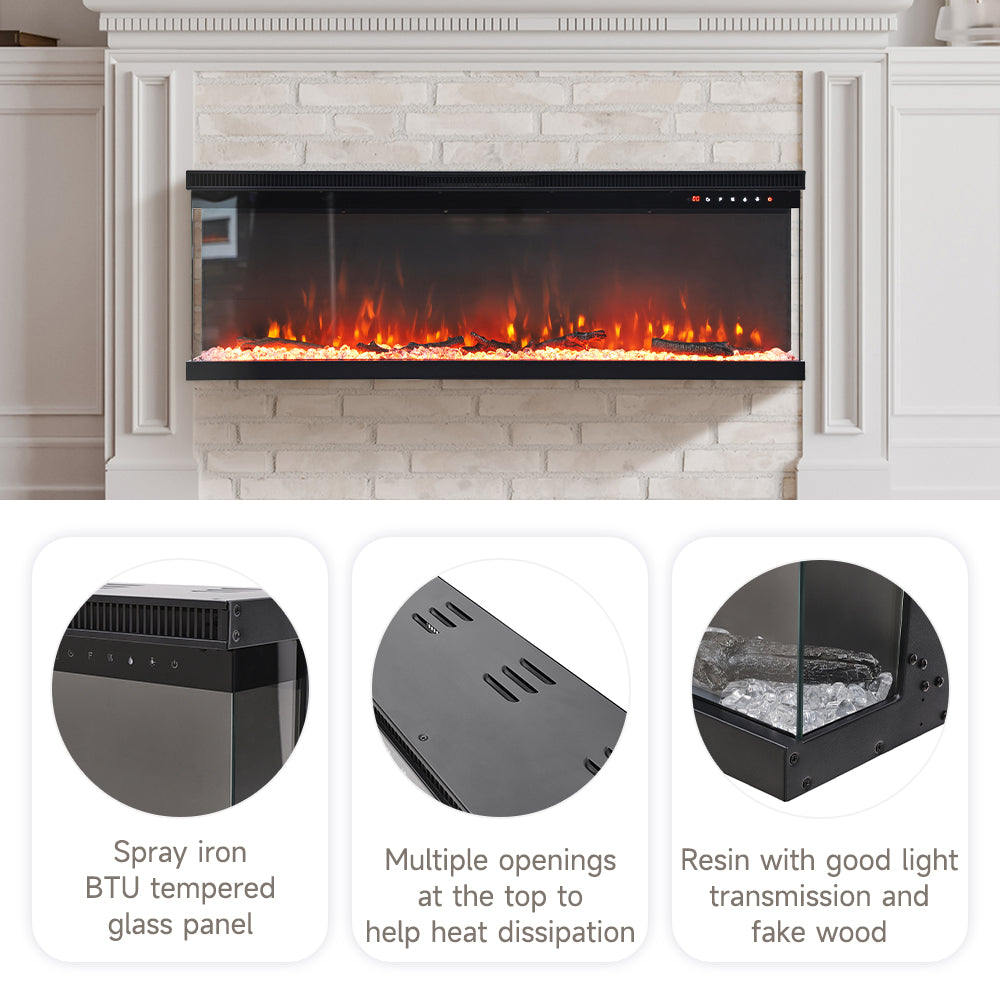 Recessed and Freestanding Electric Fireplace with Remote Control