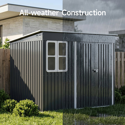 9 x 6 ft Metal Garden Storage Shed with Pent Roof & Double Doors