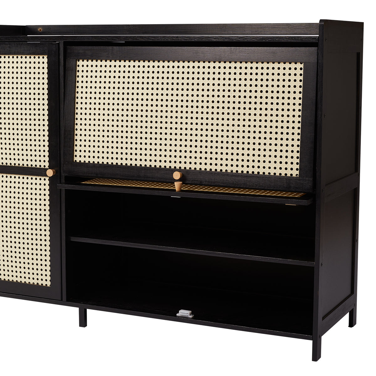 3-Door Rattan-Style Shoe Cabinet with Flip-Down Storage