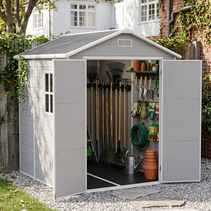 6 x 8 ft Plastic Garden Storage Shed with Apex Roof & Double Doors