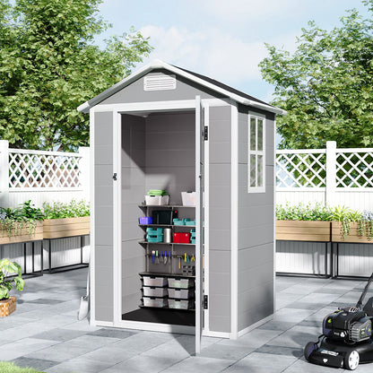 4 x 3 ft Plastic Garden Storage Shed with Apex Roof & Lockable Door