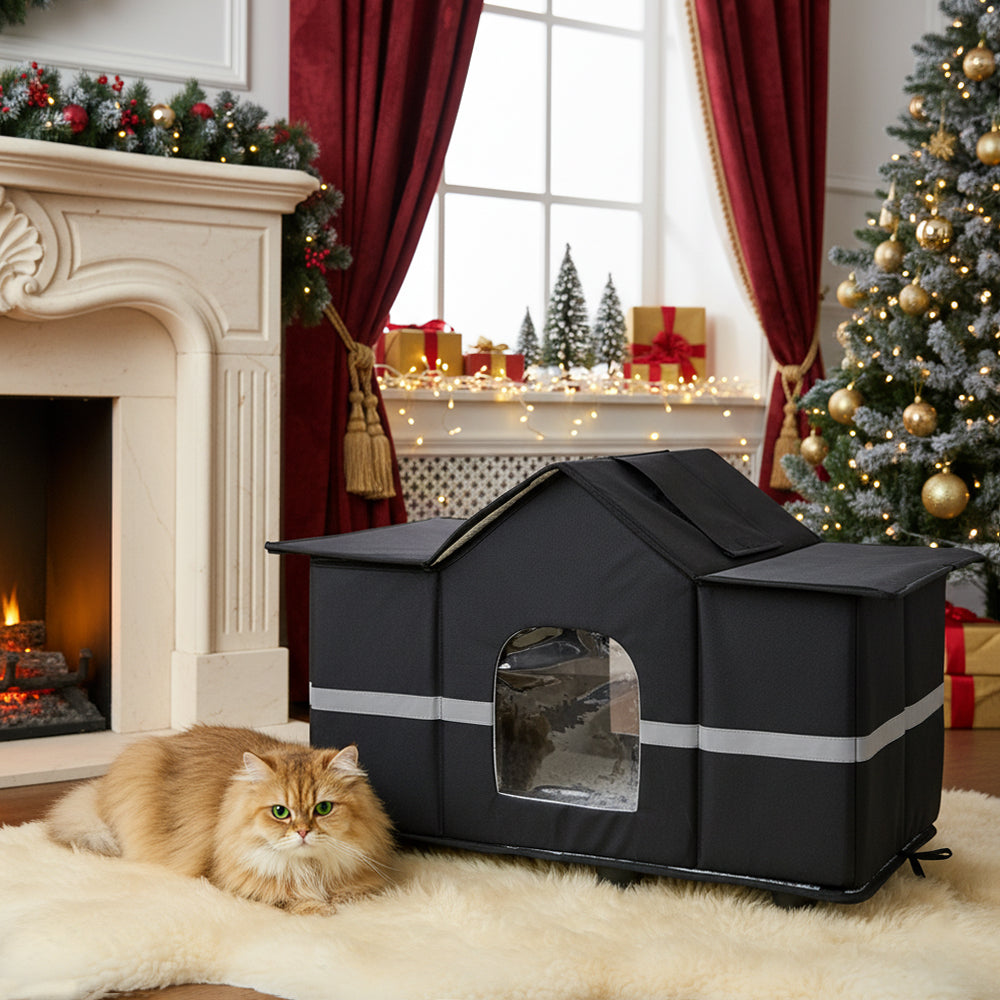 64cm Outdoor Cat House with Raised Base & Reflective Strips
