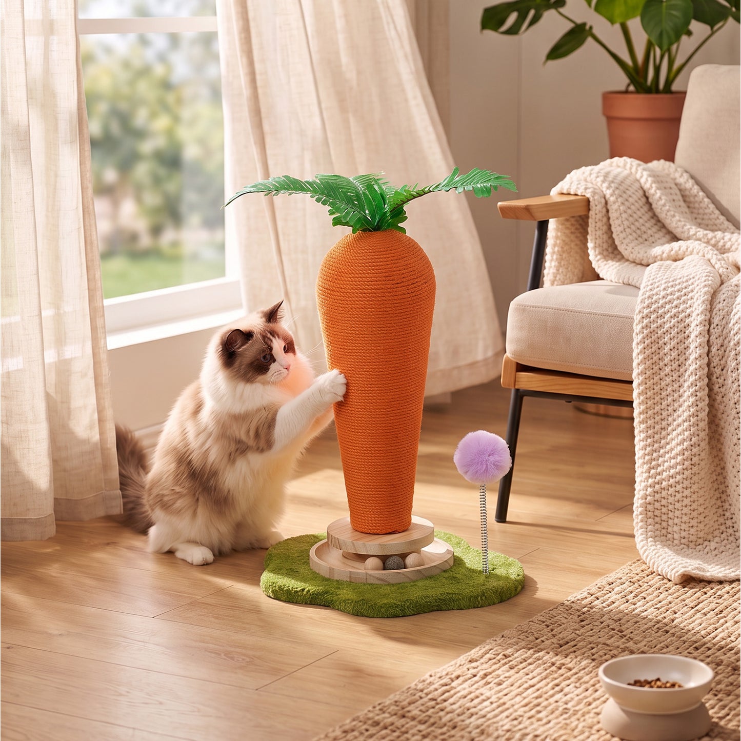 Carrot Cat Scratching Post with Turntable Toy