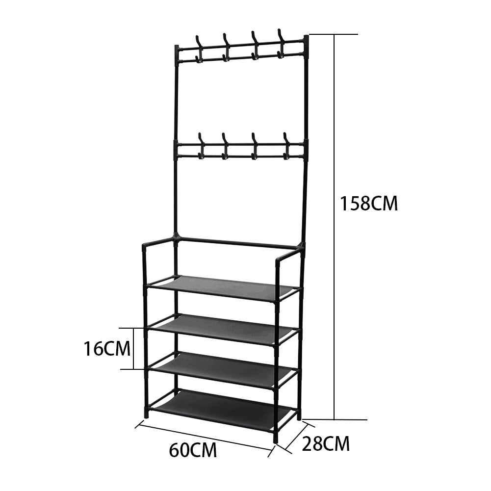 Entryway 4 Tier Shoe Rack with Coat Hanger