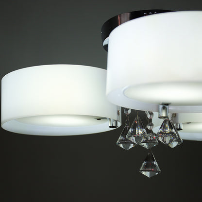 3/5 heads lights of Modern Round Acrylic LED Semi Flush Mount with Crystal Accent