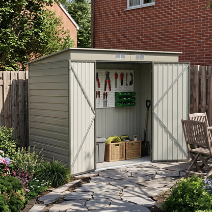 8 x 4 ft Metal Garden Storage Shed with Pent Roof & Padlockable Double Doors