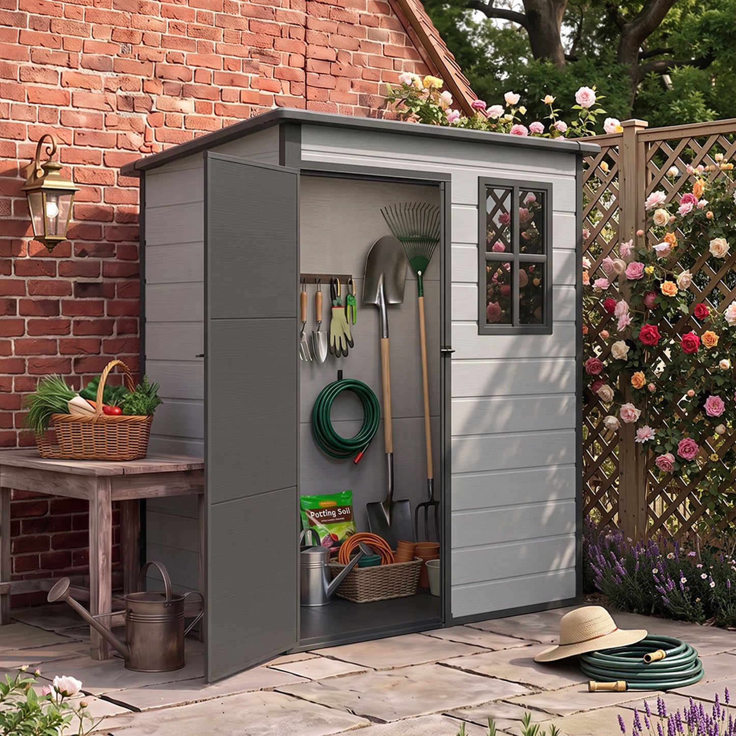 5x3FT Plastic Garden Storage Shed with Lockable Door