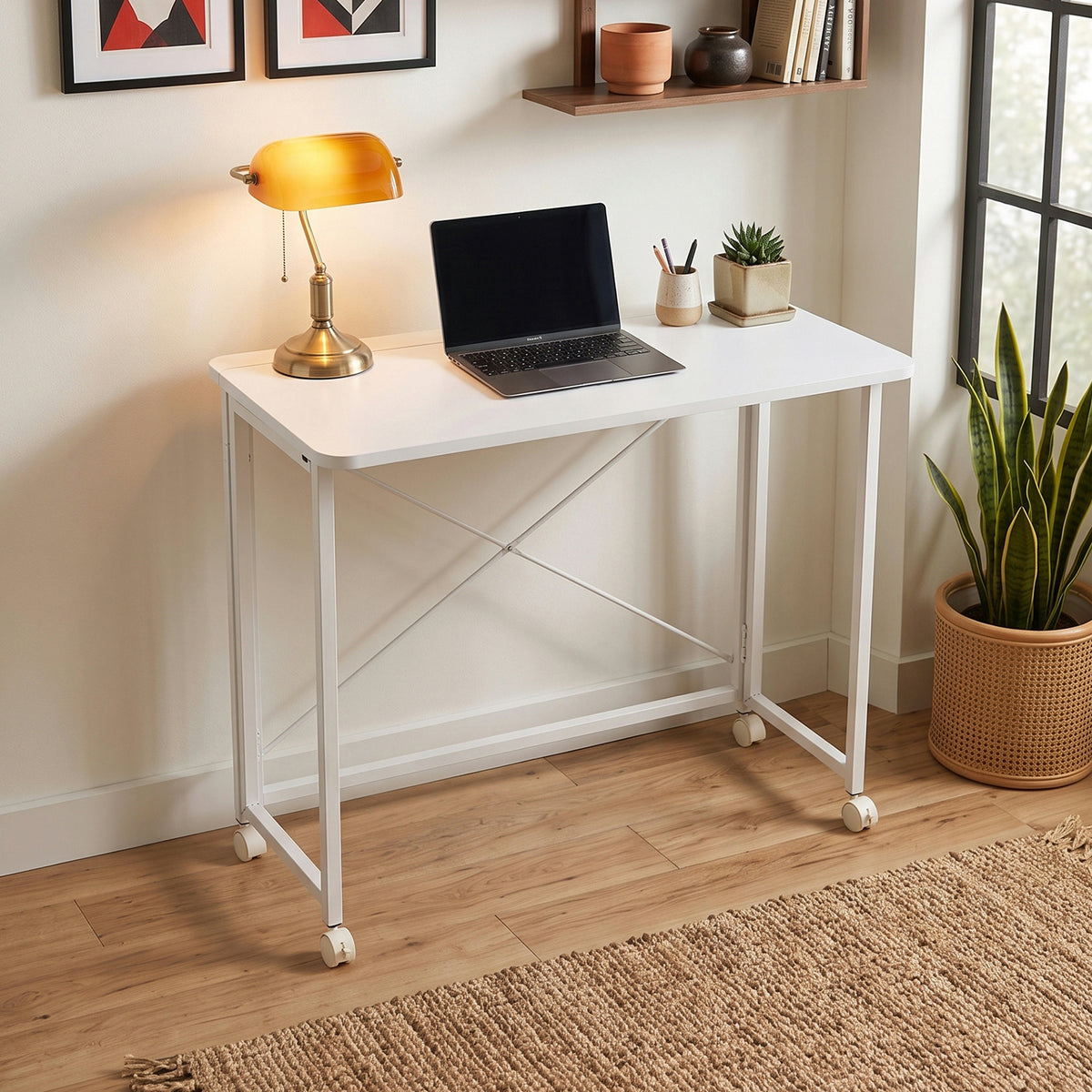 Folding Office Desk with Casters