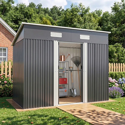 4 x 8ft Metal Pent Garden Tool Storage Shed with Foundation