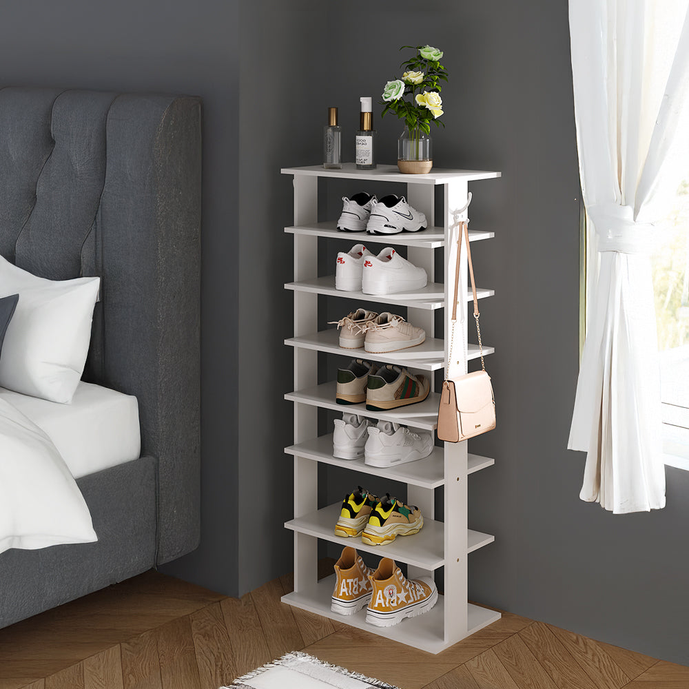 Natural Wood 8-Tier Shoe Rack for Entryway