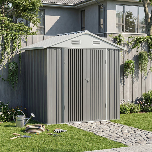 6x8FT Metal Garden Storage Shed with Lockable Door