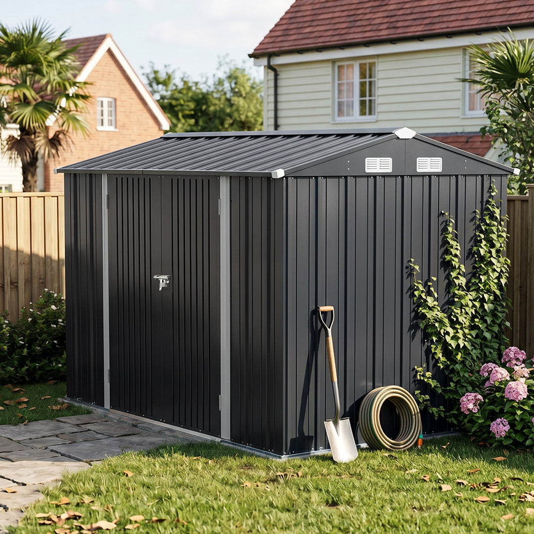 10 x 7 ft Metal Garden Storage Shed with Apex Roof & Double Doors