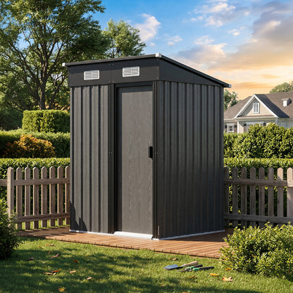 4 x 4 ft Metal Garden Storage Shed with Pent Roof