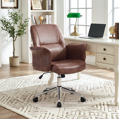 Retro-style PU Leather Office Chair with Armrests and Casters
