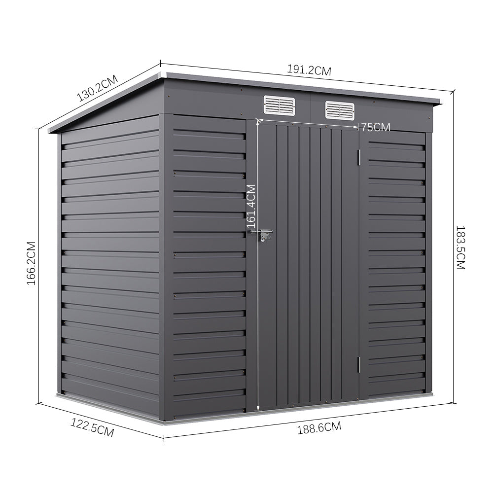 6 x 4 ft Metal Garden Storage Shed with Pent Roof & Lockable Door