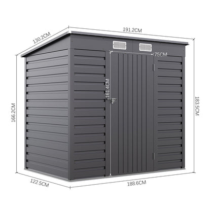 6 x 4 ft Metal Garden Storage Shed with Pent Roof & Lockable Door