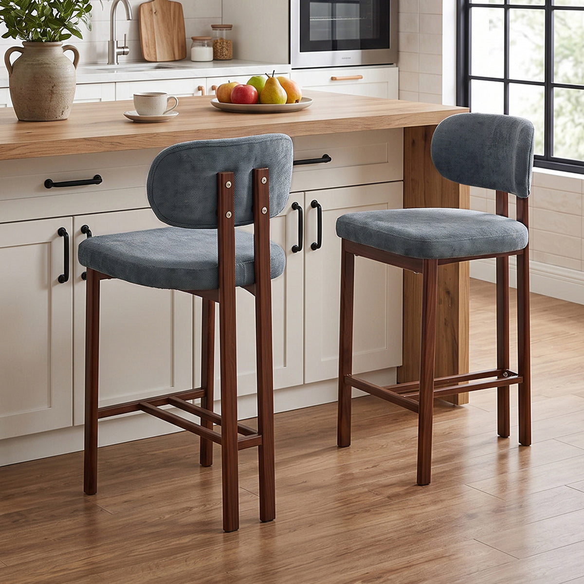 Set of 2 Upholstered Bar Stools