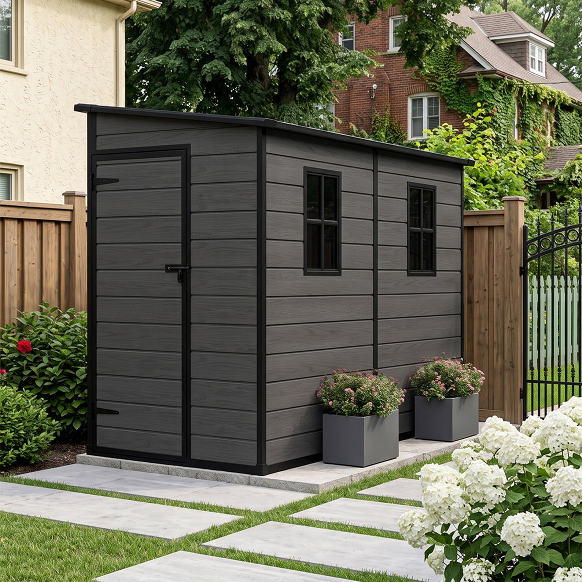 4 x 8 ft Plastic Garden Storage Shed with Pent Roof & Single Door