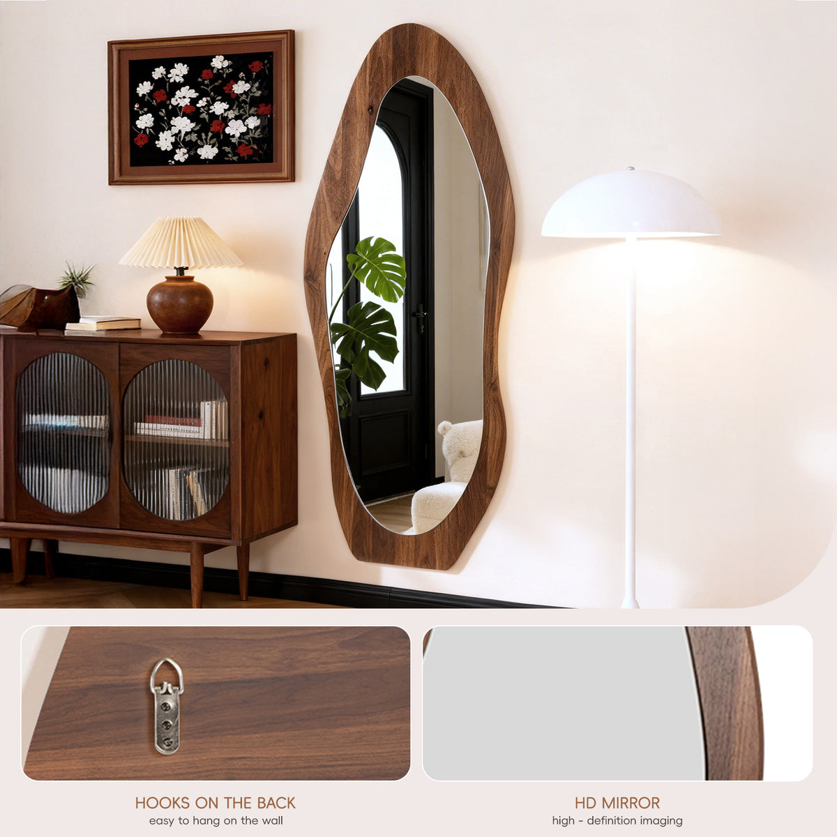 Wooden Frame Full Length Mirror with Mirror Base